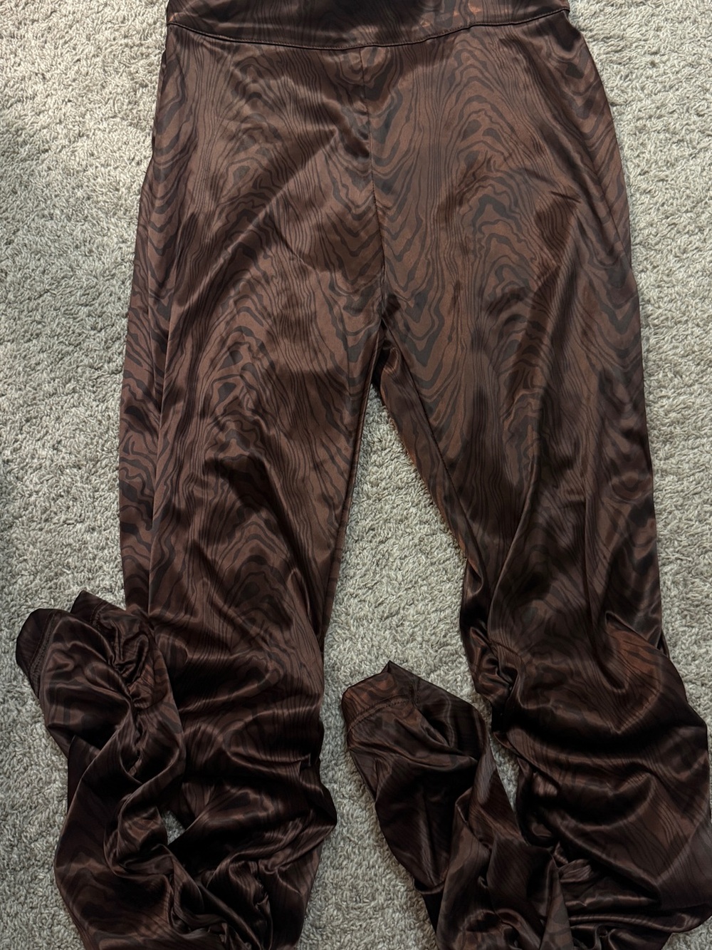 Maniere De Voir Brown Satin Patterned Straight-Leg Pants